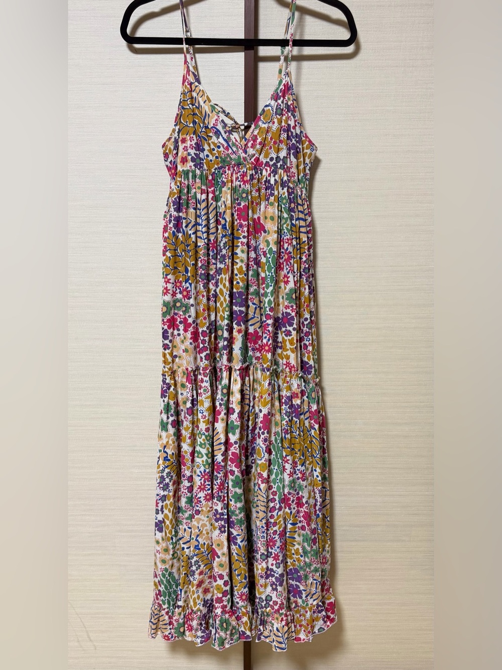 Floral Tiered Spaghetti-Strap Maxi Dress in Multi-Color